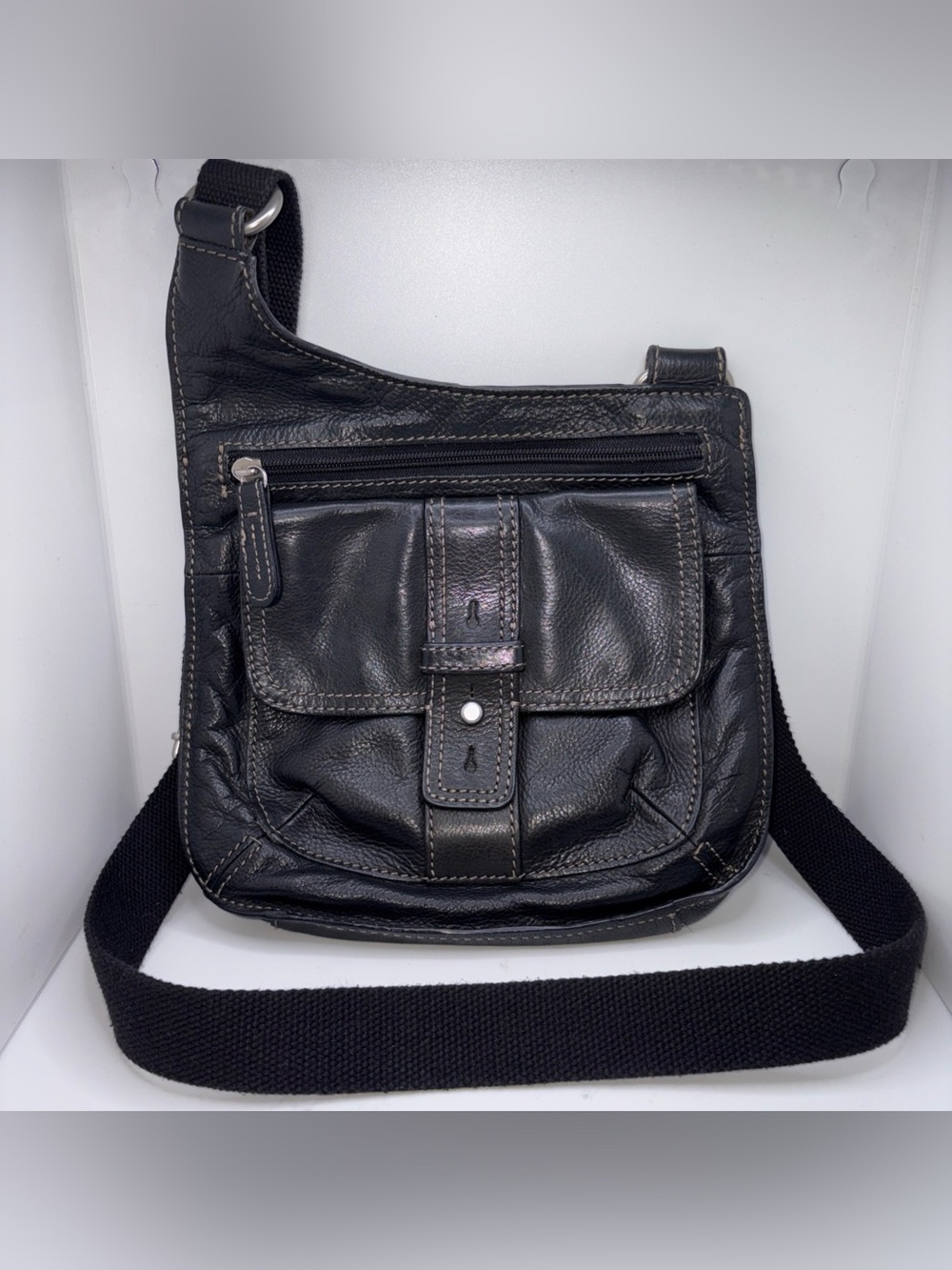 Fossil Black Pebbled Leather Crosstown Pocket Crossbody Bag ZB2860 Classic